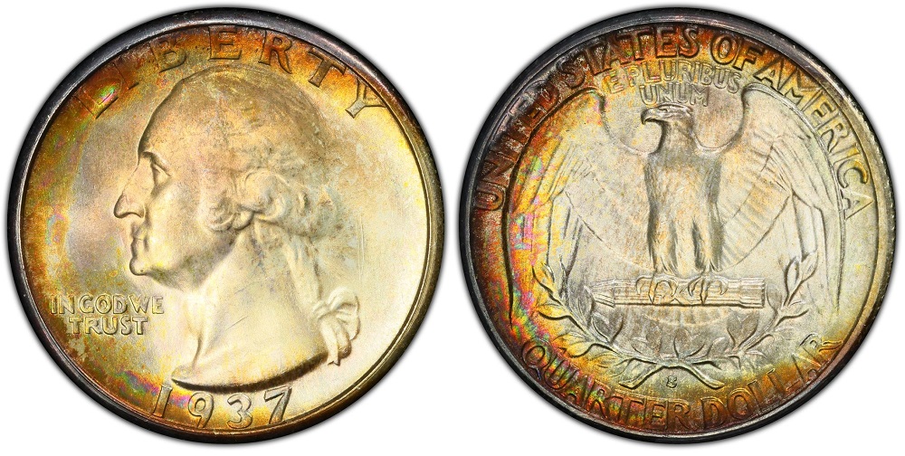 1937-S Washington quarter reverse showing S mint mark above QUARTER DOLLAR text and eagle design