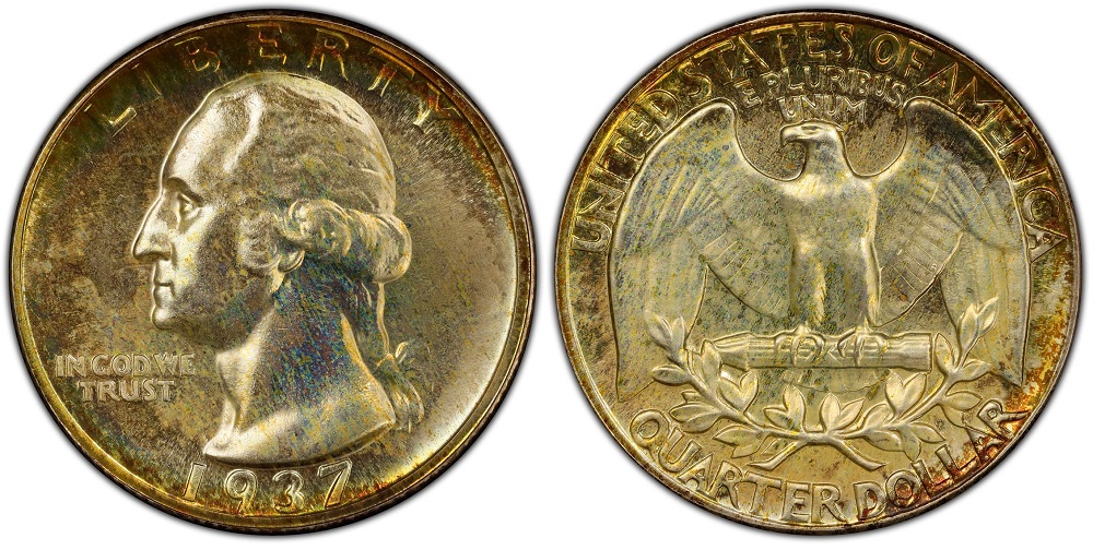 1937 proof Washington quarter obverse showing deeply mirrored proof fields and razor-sharp design detail